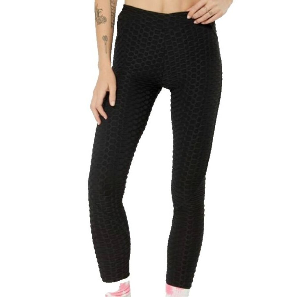 Rue21 Black Honeycomb Ruched Back High Waist Leggings Women Juniors Size Medium